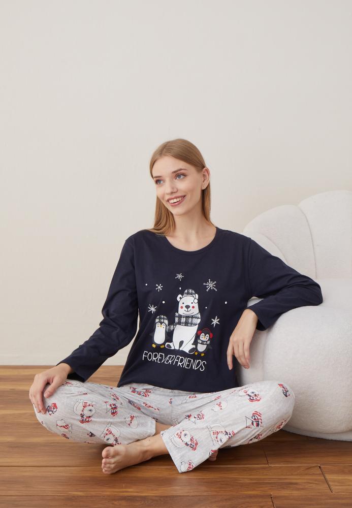 Pijama Dama Craciun "FOREVER FRIENDS" ,maneca lunga ,pantaloni lungi,Engros